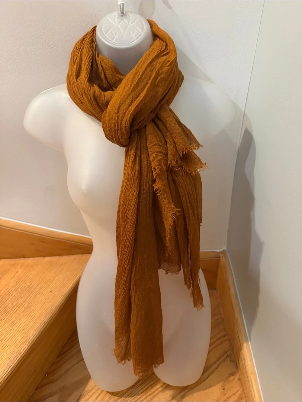CHAN LUU Camel Rust Terracotta Cashmere Silk Blend Fringe Scarf Wrap